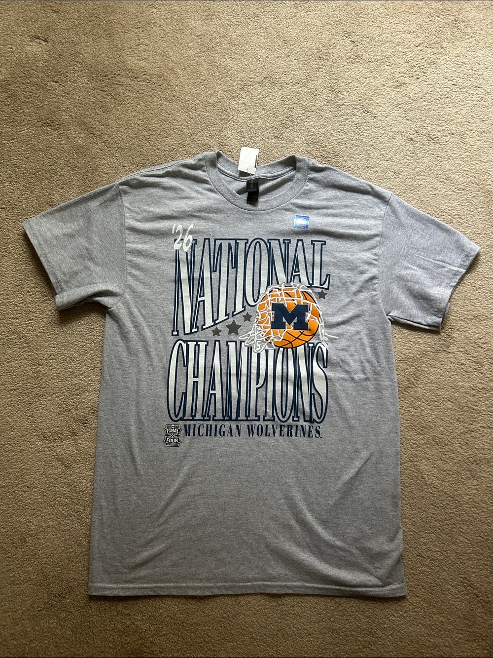 Gildan Gray Crewneck Tee with Navy and Orange Collegiate Graphics